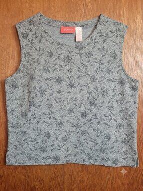 Liz Claiborne Floral Knit Shell Top Petite Large Gray Sleeveless